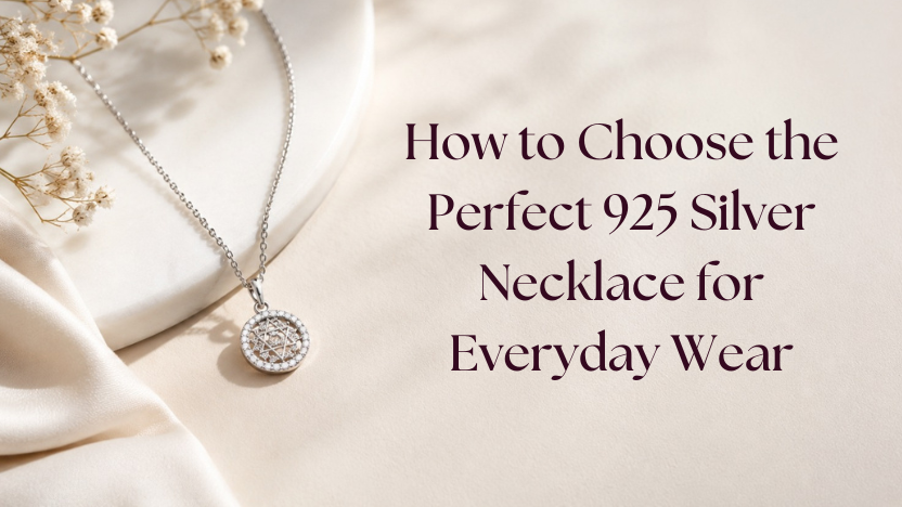 925 silver necklace displayed on ivory silk with delicate dried flowers, representing elegant everyday jewelry.