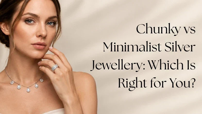 Chunky vs minimalist silver jewellery comparison featuring a woman wearing silver necklace