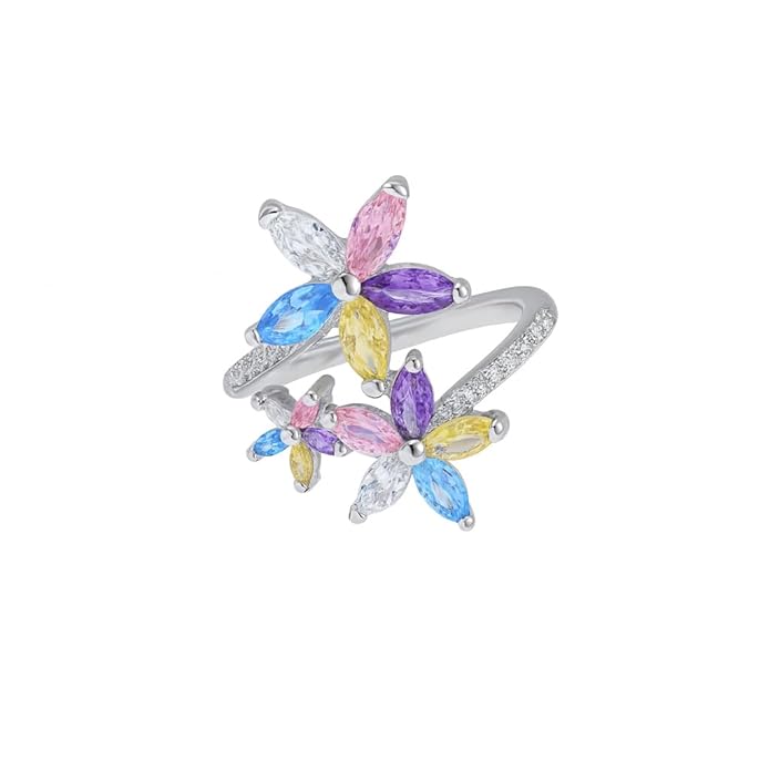SIGOR 925 Silver Multi-Color Floral Adjustable Ring