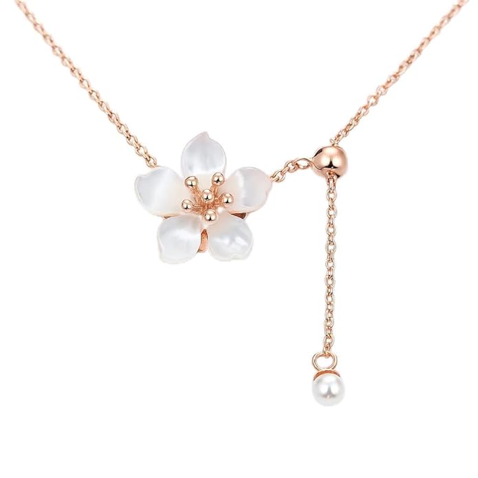 SIGOR 925 Silver Blossom Pearl Drop Chain Pendant