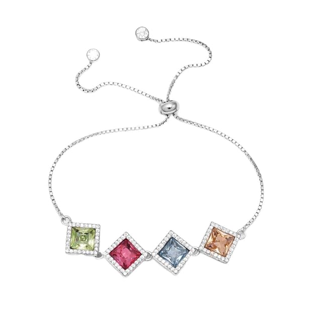 SIGOR 925 Silver Multi-Color Square Stone Bracelet