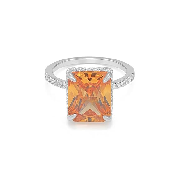 SIGOR 925 Silver Radiant Orange Emerald-Cut Ring