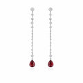 SIGOR 925 Silver Ruby Drop Linear Earrings