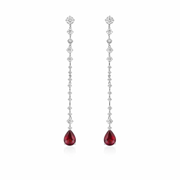 SIGOR 925 Silver Ruby Drop Linear Earrings