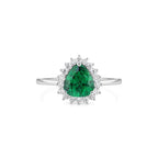 SIGOR 925 Silver Pear-Cut Green Stone Ring