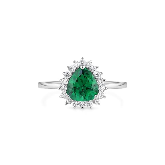 SIGOR 925 Silver Pear-Cut Green Stone Ring