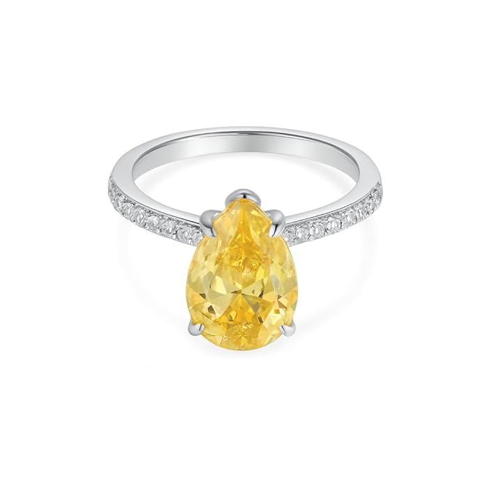 SIGOR 925 Silver Yellow Pear-Cut Ring