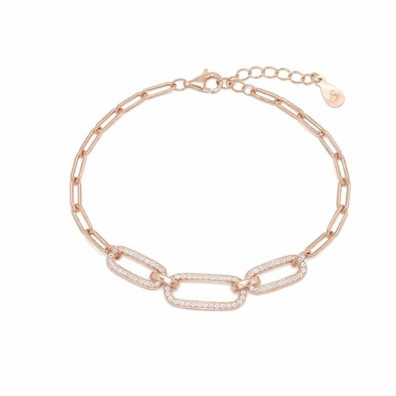 SIGOR 925 Silver Rose Gold Finish Diamond Link Bracelet