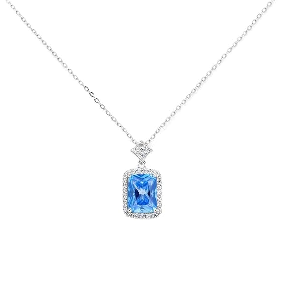 SIGOR 925 Silver Blue Stone Pendant Chain