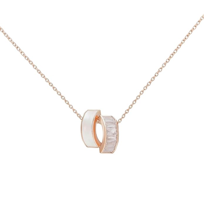 SIGOR 925 Silver Rose Tone Dual-Ring Pendant Chain