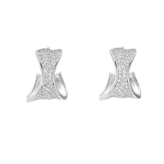 SIGOR 925 Silver Pavé Curve Stud Earring