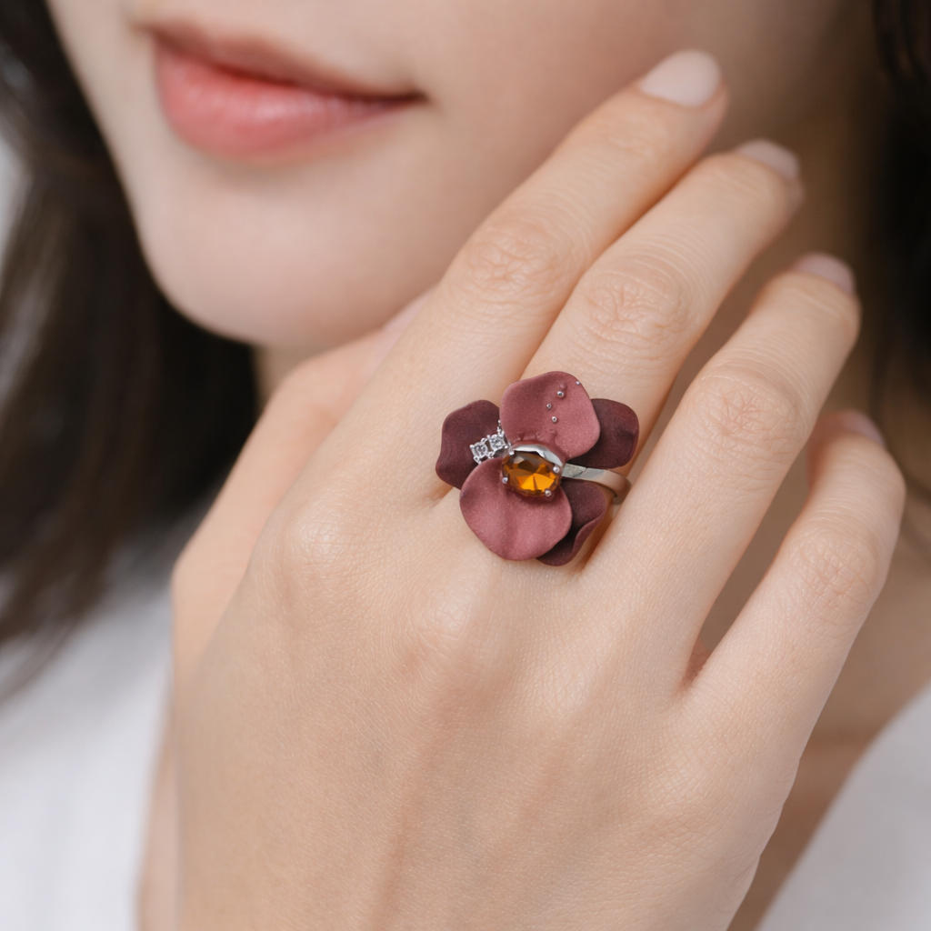 SIGOR 925 Silver Crimson Petal Ring