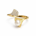 SIGOR 925 Silver Pearl & Crystal Open Ring