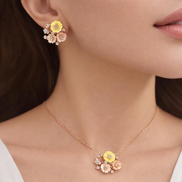 SIGOR 925 Silver Floral Blossom Pendant Set