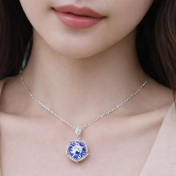 SIGOR 925 Silver Mystic Blue Star Pendant Necklace