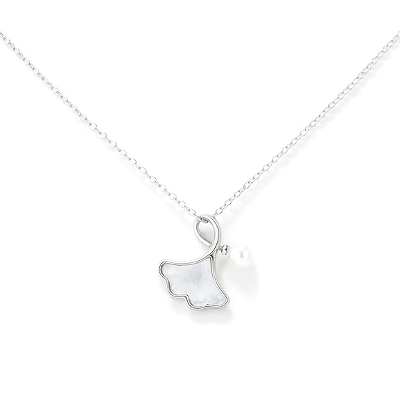 SIGOR 925 Silver Ethereal Ginkgo Pearl Chain Pendant