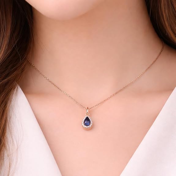 SIGOR 925 silver rose tone Sapphire Pendant Chain