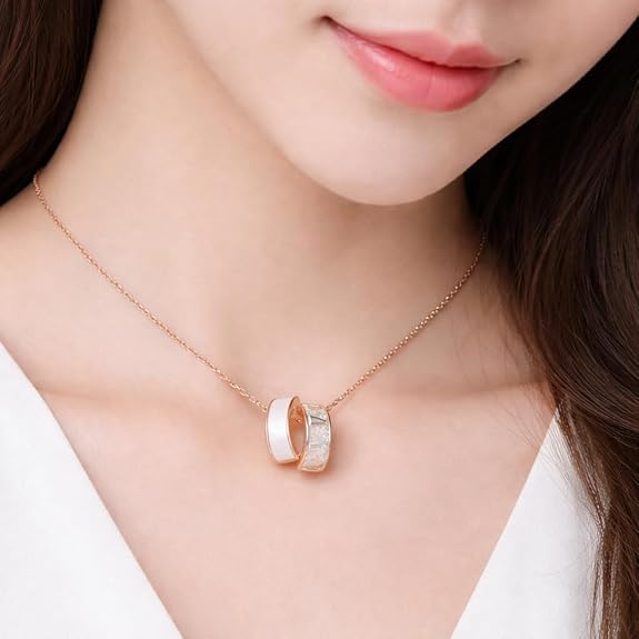SIGOR 925 Silver Rose Tone Dual-Ring Pendant Chain