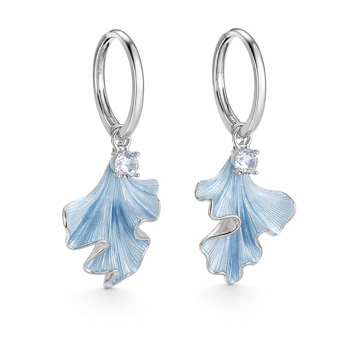 SIGOR 925 Silver Blue Leaf Drop Hoop Earring