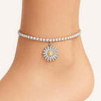 SIGOR 925 Silver Starshine Tennis Anklet for Women
