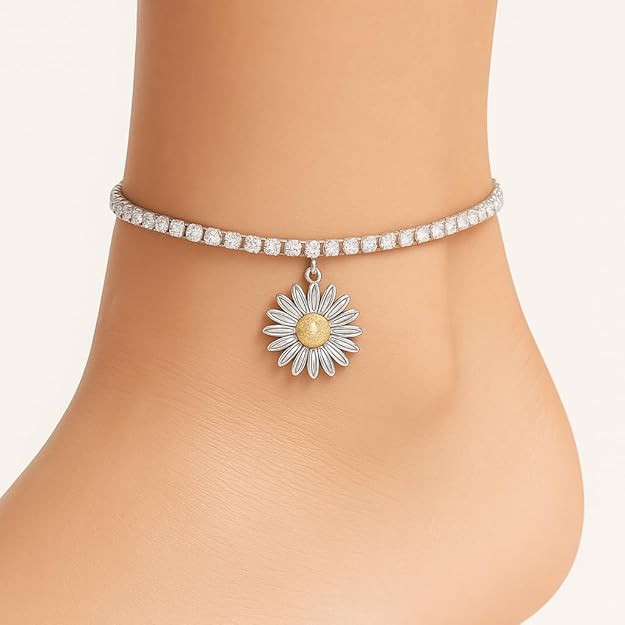 SIGOR 925 Silver Starshine Tennis Anklet for Women