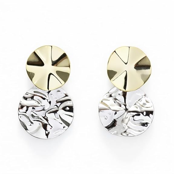 SIGOR 925 Silver Dual Disc Texture Drop Earring