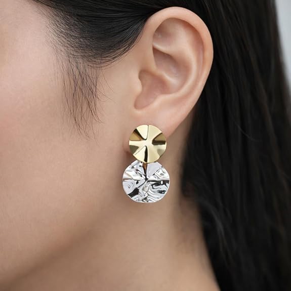 SIGOR 925 Silver Dual Disc Texture Drop Earring