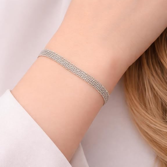 SIGOR 925 Silver Multi-Strand Woven Chain Bracelet