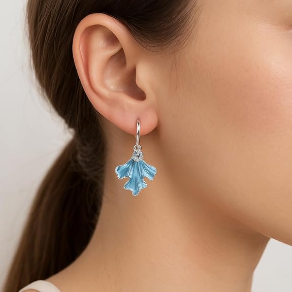 SIGOR 925 Silver Blue Leaf Drop Hoop Earring