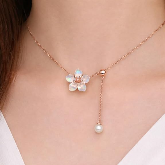 SIGOR 925 Silver Blossom Pearl Drop Chain Pendant