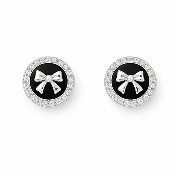 SIGOR 925 Silver Black Bow Halo Stud Earring