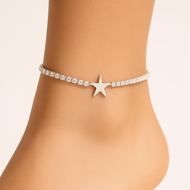 SIGOR 925 Silver Starshine Tennis Anklet for Women