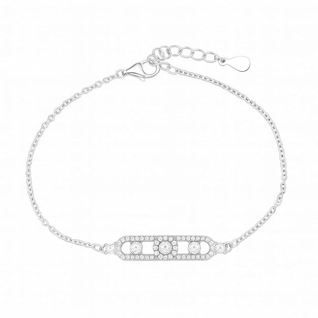 SIGOR 925 Silver Elegant CZ Bar Link Bracelet