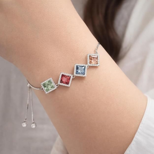 SIGOR 925 Silver Multi-Color Square Stone Bracelet