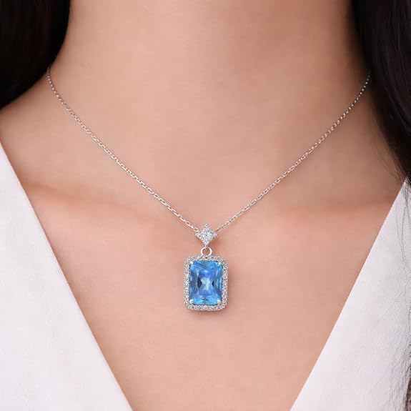 SIGOR 925 Silver Blue Stone Pendant Chain