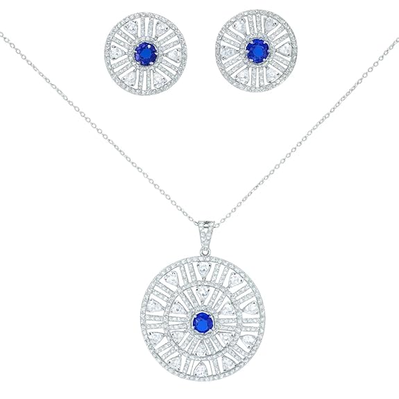 SIGOR 925 Silver Blue Stone Radiant Circle Pendant Set Without chain