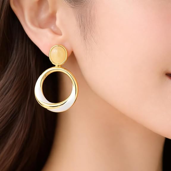 SIGOR 925 Silver Dual Halo Gold-Tone Drop Earring