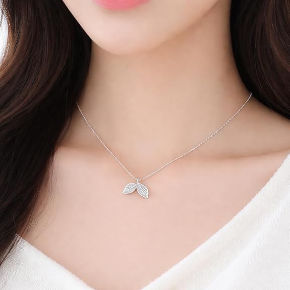SIGOR 925 Silver Twin Leaf Pendant Chain
