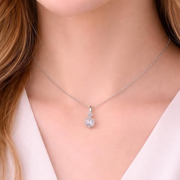 SIGOR 925 Silver Solitaire Round Pendant Chain