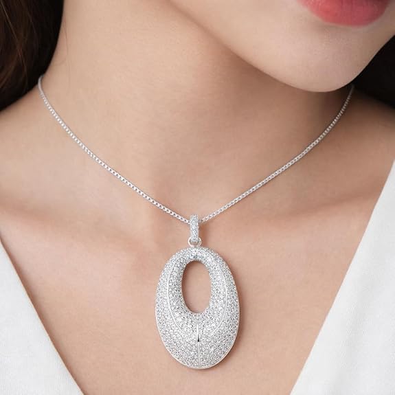 SIGOR 925 Silver Oval Sparkle Pendant Necklace