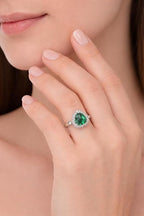 SIGOR 925 Silver Pear-Cut Green Stone Ring