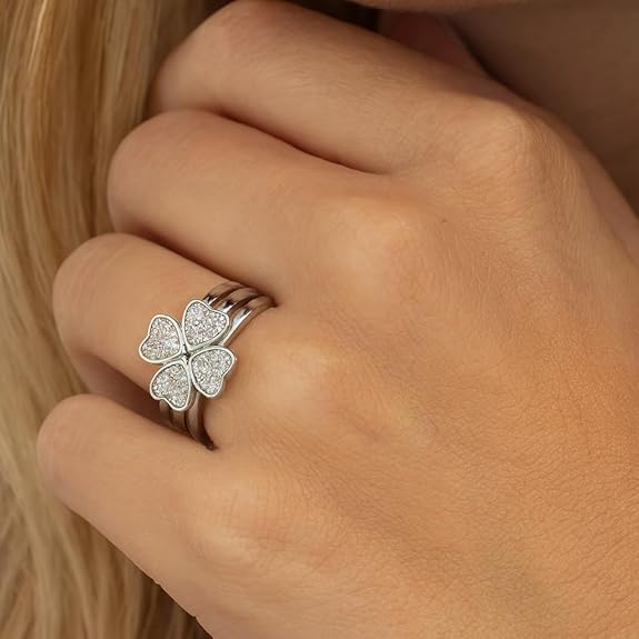 SIGOR 925 Silver Heartshine Ring Set