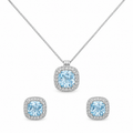Silver Celestia Blue Halo Pendant Set