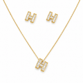 Silver Initial H Gold Spark Pendant Set