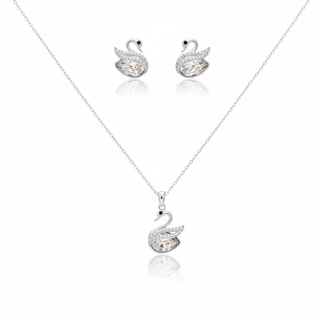 Silver Swanora Water Stone Pendant Set