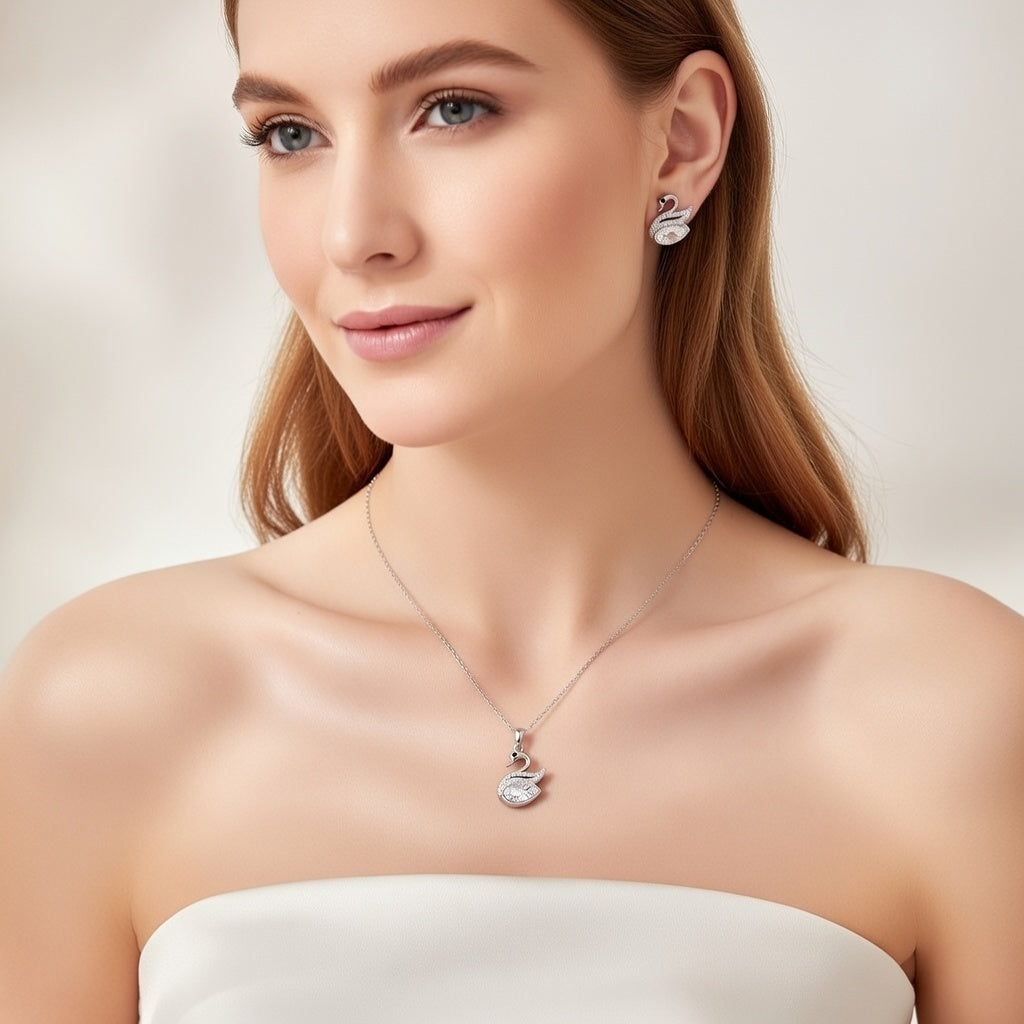 Silver Swanora Water Stone Pendant Set