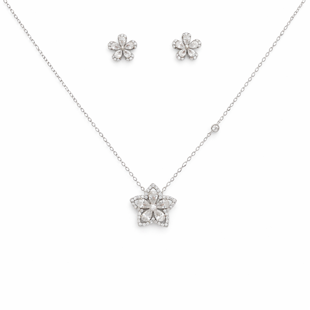 Bloom Sparkle Floral Chain Pendant Set