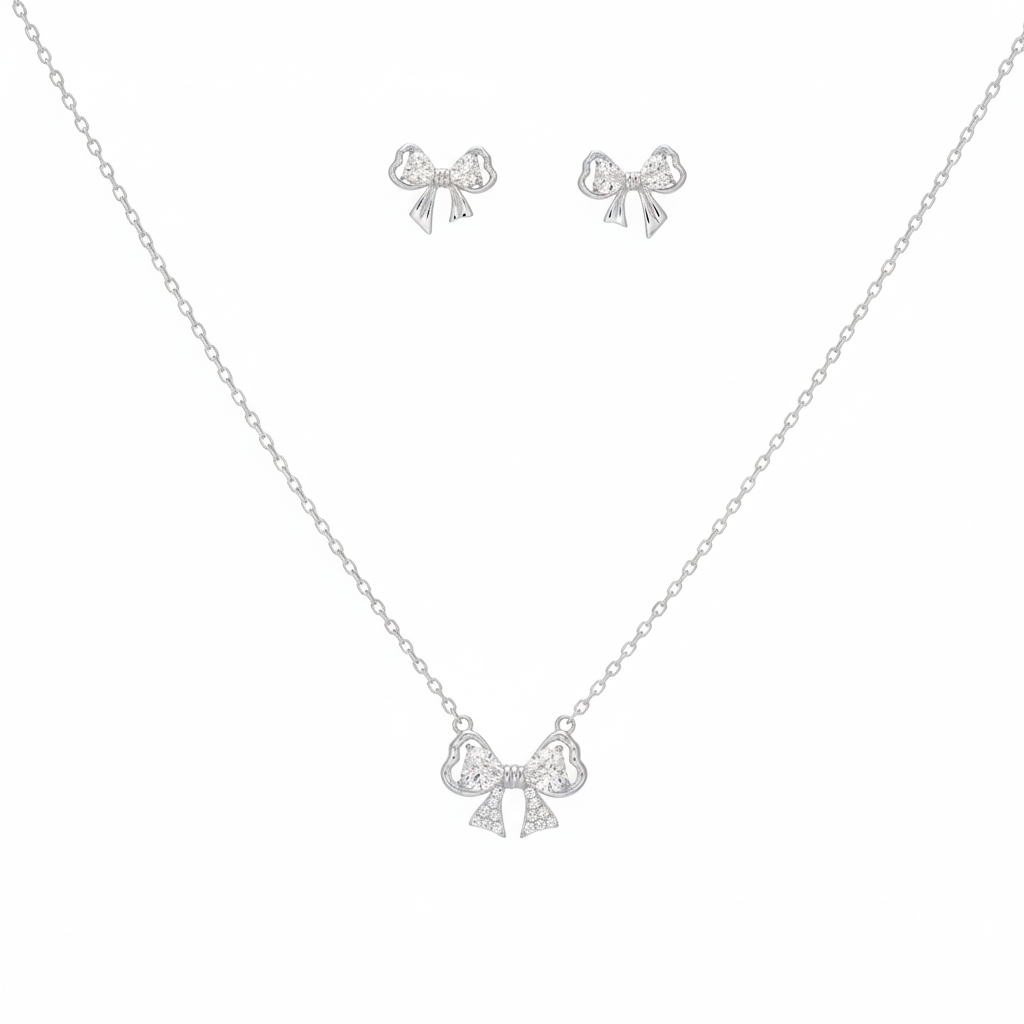 Silver Velura Bow Spark Pendant Set