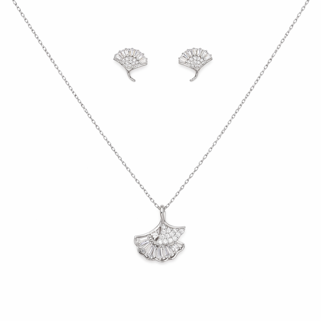 Radiant Fan Bloom Chain Pendant Set