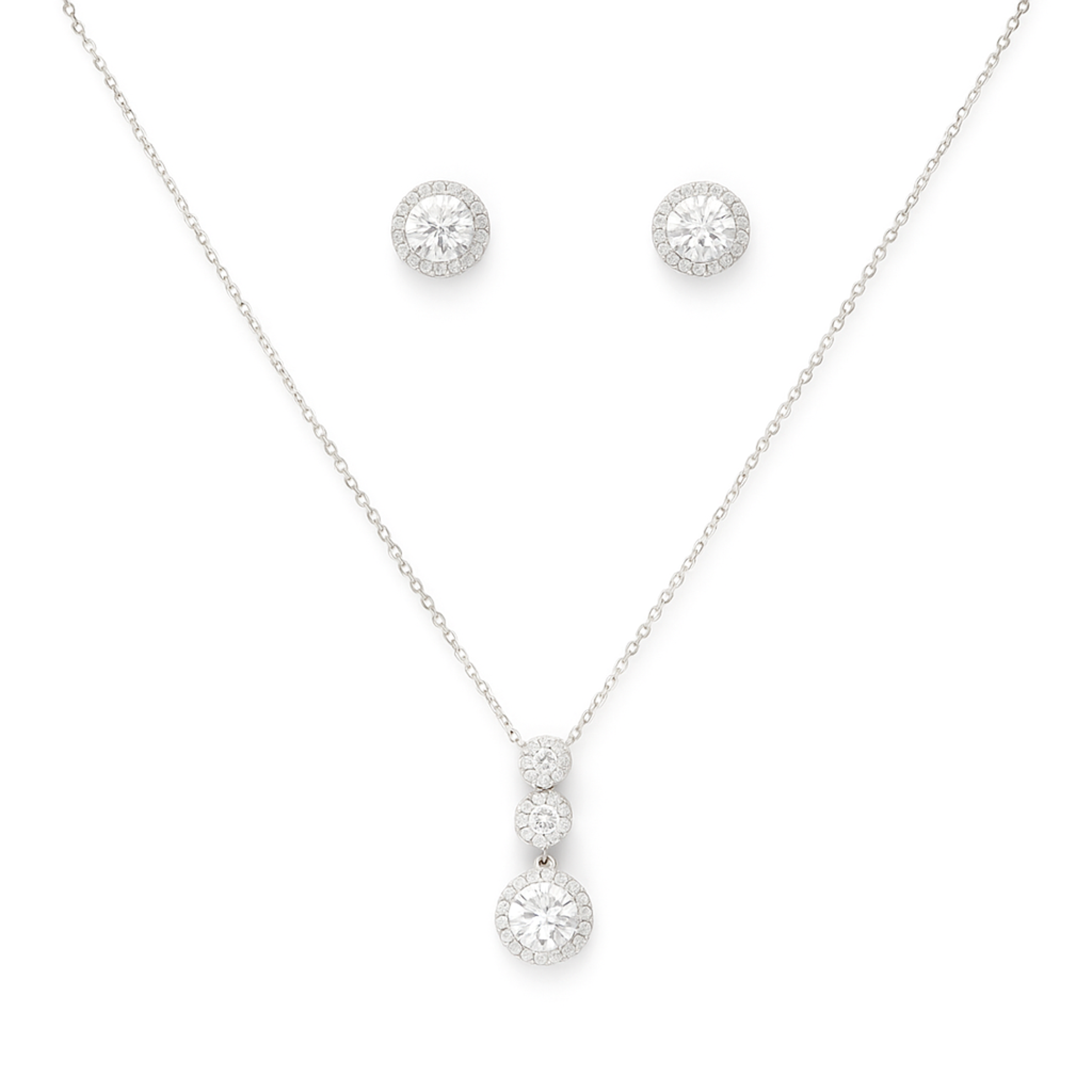 Silver Trilume Diamond Orbit Pendant Set